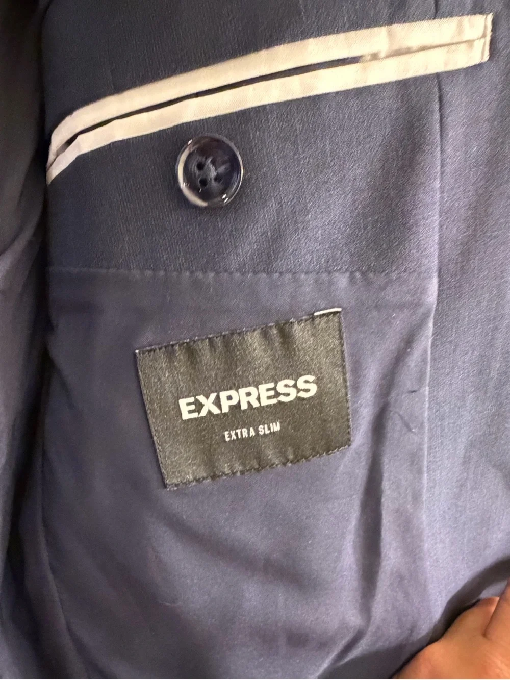 Express Men's Dark Navy Single-Breasted Two-Button Suit Jacket and Pants